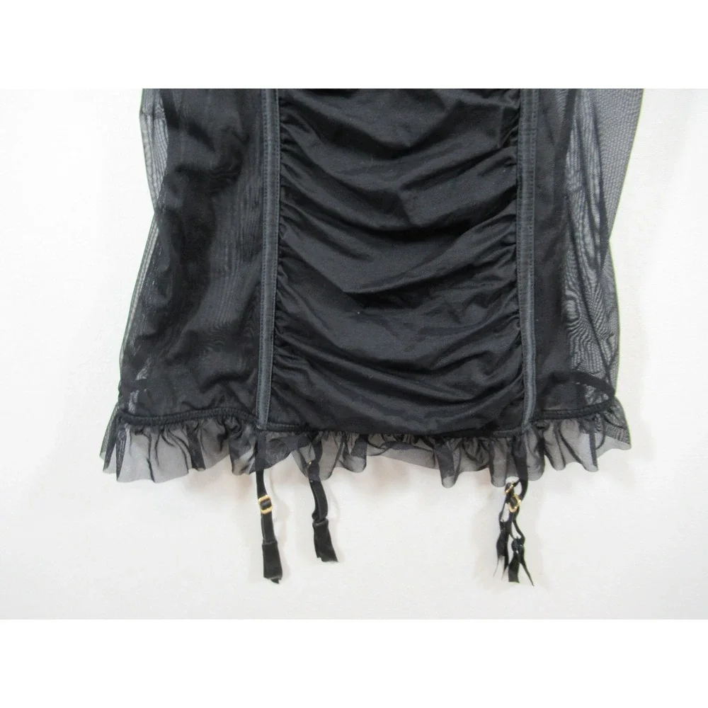 Victoria's Secret Merrywidow Slip with Garters 36C Black Open Bottom Very Sexy